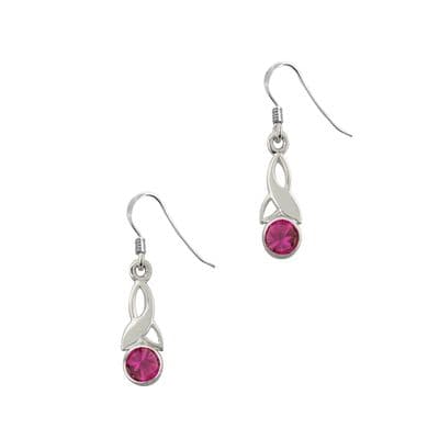 Celtic Trinity Knot Silver Birthstone Drop Earrings Small July - Ruby 9018