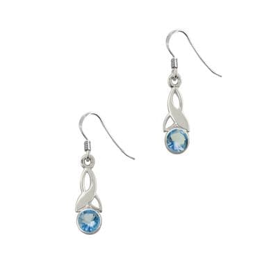 Celtic Trinity Knot Silver Birthstone Drop Earrings Small March - Aquamarine 9014