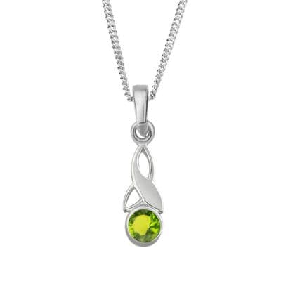 Celtic Trinity Knot Silver Birthstone Pendant Small August - Peridot 9007