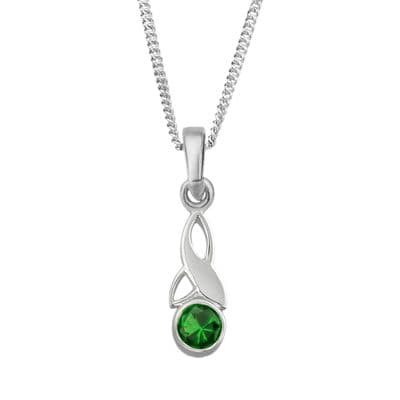 Celtic Trinity Knot Silver Birthstone Pendant Small May - Emerald 9004