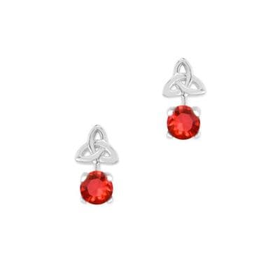 Celtic Trinity Knot Silver Birthstone Stud Earrings January - Garnet 9502
