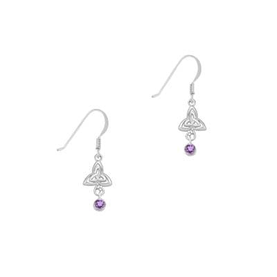 Celtic Trinity Knot Silver Drop Earrings with Amethyst 9341