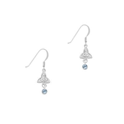 Celtic Trinity Knot Silver Drop Earrings with Blue Topaz 9341