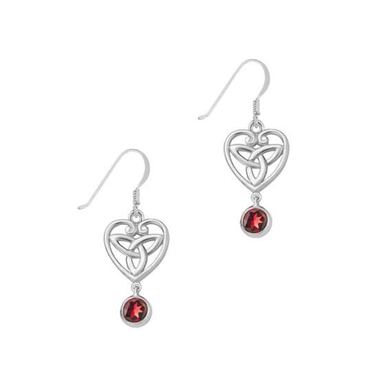 Celtic Trinity Knot Silver Drop Earrings with Garnet 9328