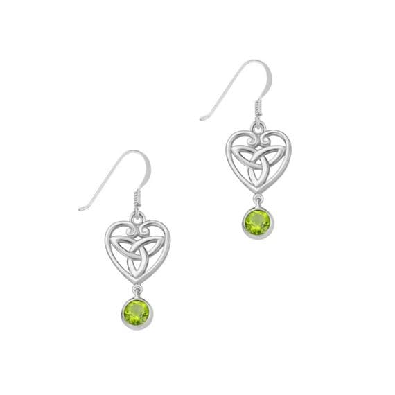 Celtic Trinity Knot Silver Drop Earrings with Peridot 9328