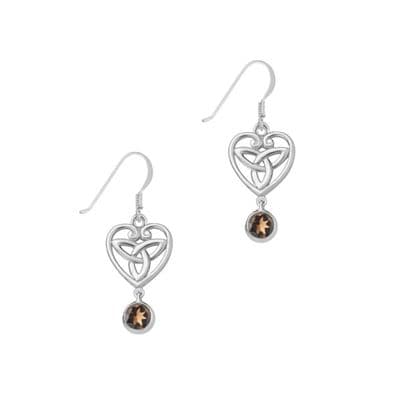 Celtic Trinity Knot Silver Drop Earrings with Smoky Quartz 9328