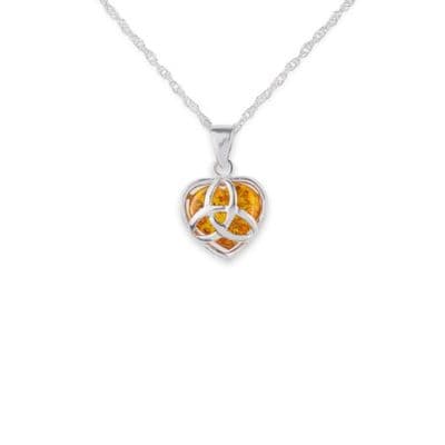 Celtic Trinity Knot Silver Heart Pendant with Amber 9671