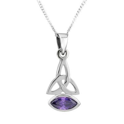 Celtic Trinity Knot Silver Pendant with Amethyst colour stone 0740