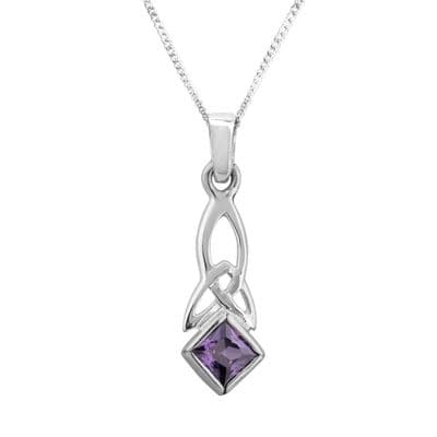 Celtic Trinity Knot Silver Pendant with Amethyst colour stone 0742