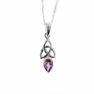 Celtic  Trinity Knot Silver Pendant with Amethyst colour stone 1913