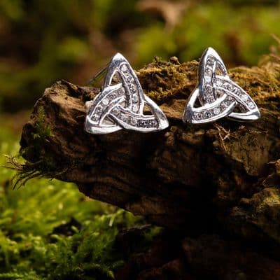 Celtic Trinity Knot Silver Stud Earrings with Cubic Zirconia 9151