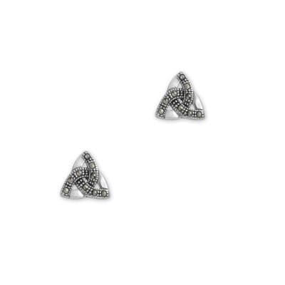 Celtic Trinity Knot Silver Stud Earrings with Marcasite 9461