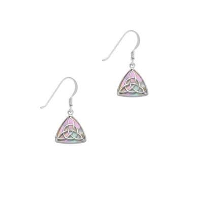 Celtic Trinity Knot Silver Triangle Drop Earrings with Mother of Pearl 9333