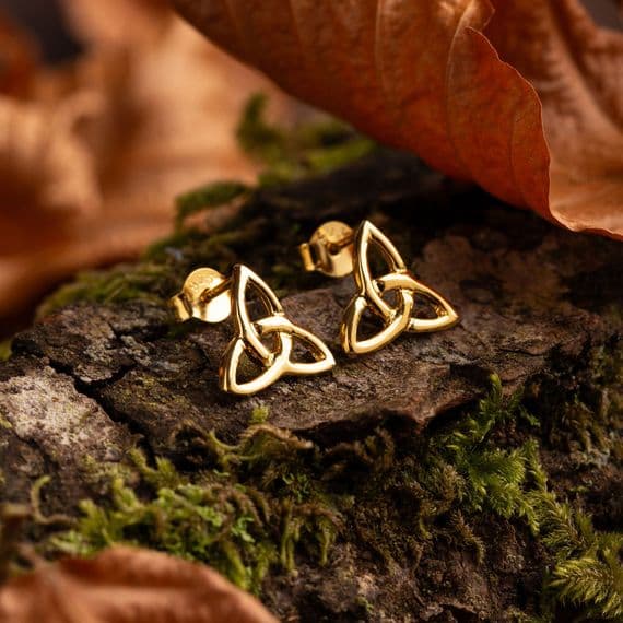 Celtic Trinity Knot Stud Earrings Gold Finish 0272G