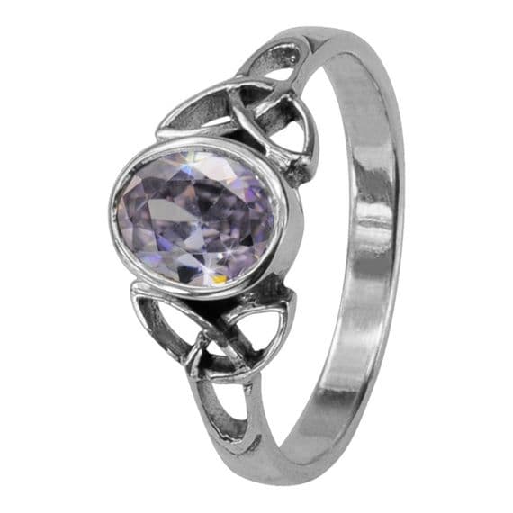 Celtic Trinity Knots Silver Birthstone Ring October - Opal 0557