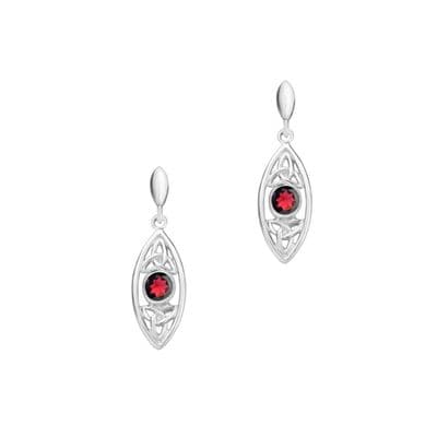 Celtic Trinity Knots Silver Oval Earrings with Garnet 9335