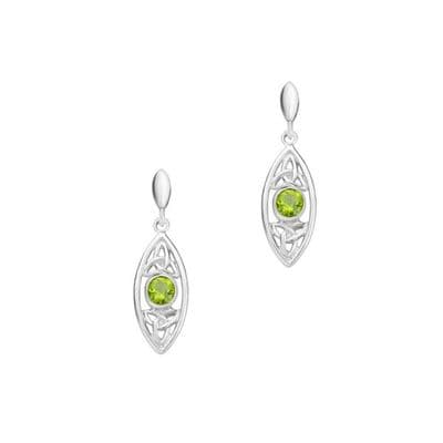 Celtic Trinity Knots Silver Oval Earrings with Peridot 9335