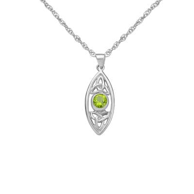 Celtic Trinity Knots Silver Oval Pendant with Peridot 9334