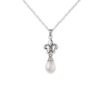 Fleur De Lis Silver Pendant with Pearl 9634