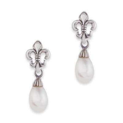 Fleur De Lis Silver Stud Earrings with Pearl 9633