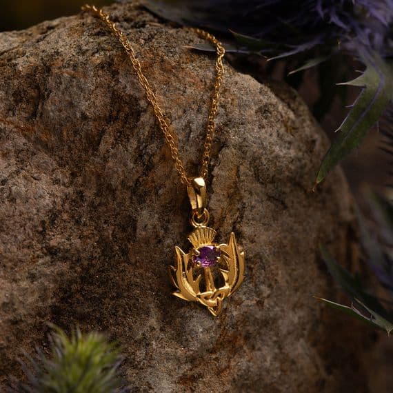 Gold Thistle Pendant with Amethyst 9144G