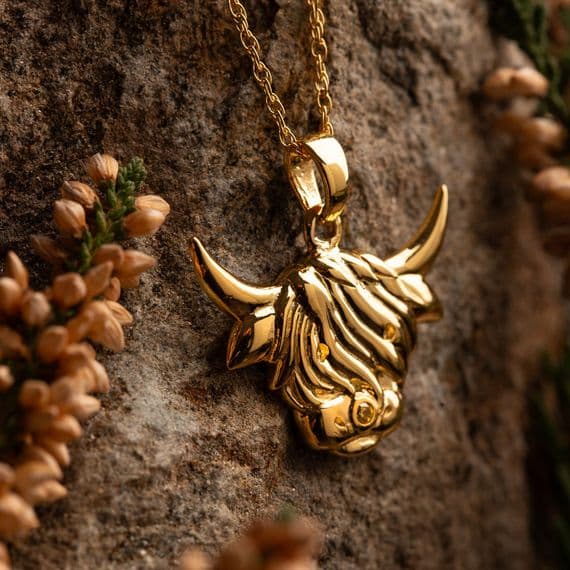 Hamish Highland Cow Scottish Pendant Gold Finish 2404G