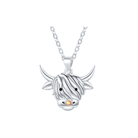 Hamish Highland Cow Sterling Silver Scottish Pendant with Cairngorm Stone 2404
