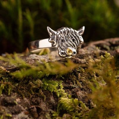 Hamish Highland Cow Sterling Silver Scottish Ring with Cairngorm Stone 2610