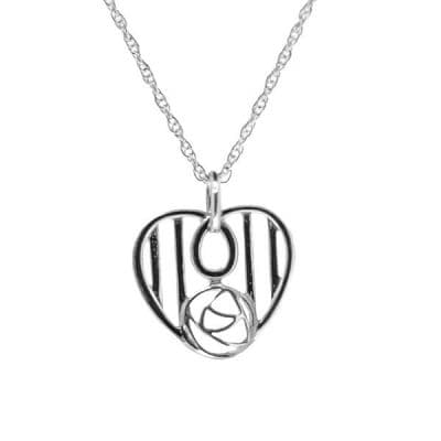 Mackintosh Glasgow Rose Silver Heart Pendant 1085