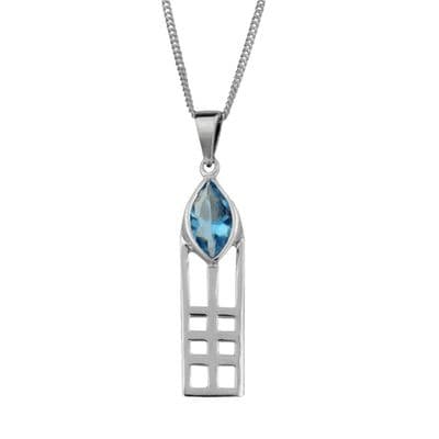 Mackintosh Lines Silver Pendant with Aquamarine colour stone 0111