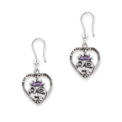 Mary Queen of Scots Silver Heart Drop Earrings with Amethyst colour stones 9637