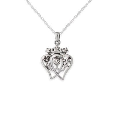 Mary Queen of Scots Silver Twin Heart Pendant 9636