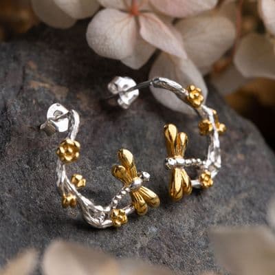 Outlander Inspired Dragonfly Earrings Two Tone 2416