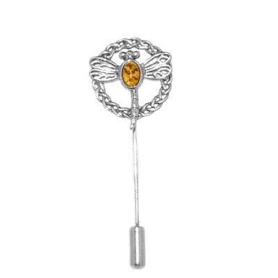 Outlander Inspired Dragonfly Silver Pin with Amber 1050