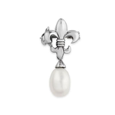 Royal Fleur De Lis Silver Pin Brooch with Pearl 9640