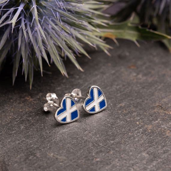 Saltire Heart Sterling Silver Stud Earrings 2501