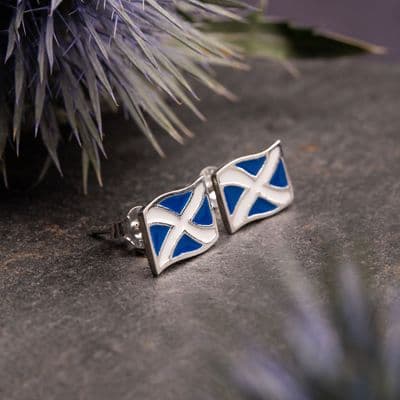 Scotland Saltire Sterling Silver Stud Earrings 2503