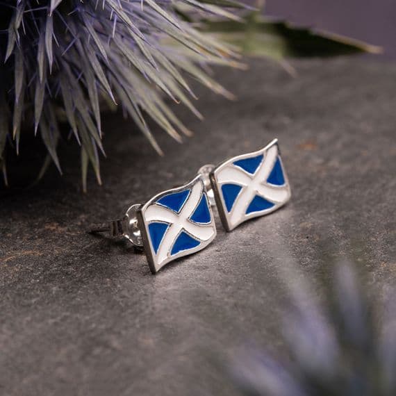 Scotland Saltire Sterling Silver Stud Earrings 2503