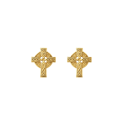 Scottish Celtic Cross Stud Earrings Gold Finish 0495G