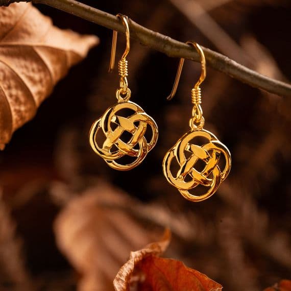 Scottish Celtic Knot Drop Earrings Gold Finish 0885G