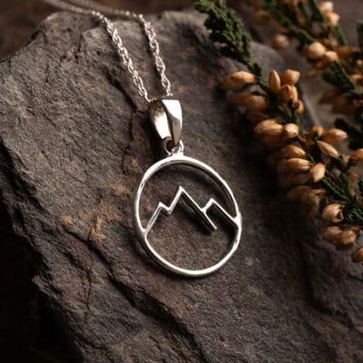 Scottish Highland Mountain Peaks Sterling Silver Pendant Necklace 2611