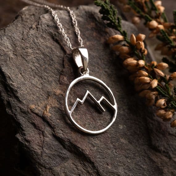 Scottish Highland Mountain Peaks Sterling Silver Pendant Necklace 2611