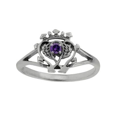 Scottish Luckenbooth Silver Ring with Amethyst colour stone 0669