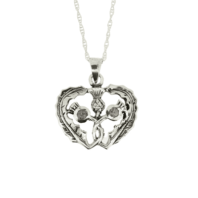 Scottish Thistle Heart Silver Pendant with Marcasite and Amethyst Colour Stones 1916