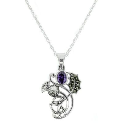 Scottish Thistle Marcasite Pendant with Amethyst 9889