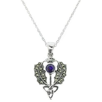 Scottish Thistle Marcasite Pendant with Amethyst 9891