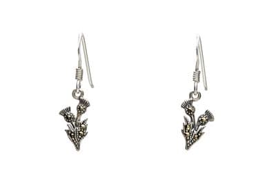 Scottish Thistle Silver Drop Earrings with Marcasite 9622