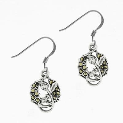 Scottish Thistle Silver Earrings with Marcasite 1915