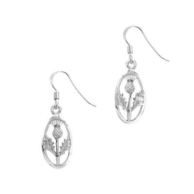 Scottish Thistle Silver Oval Drop Earrings 0728