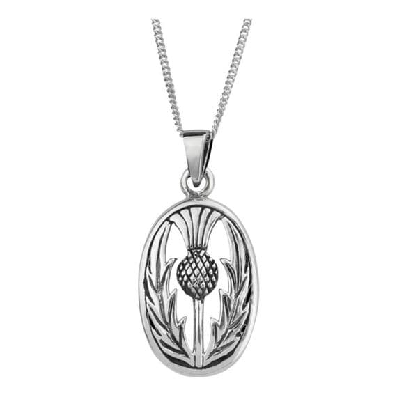 Scottish Thistle Silver Oval Pendant 0538